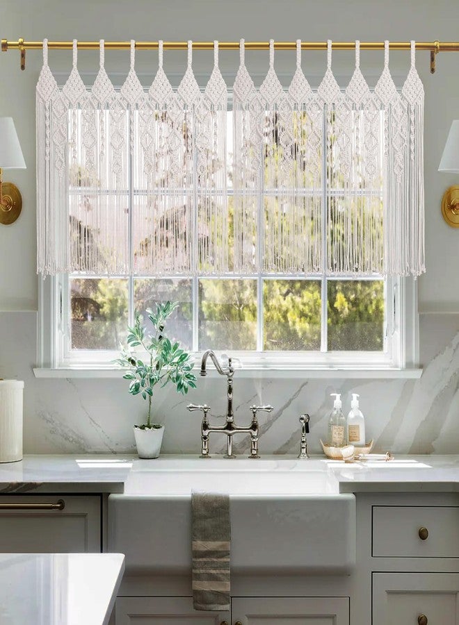 Foreate Boho Valance Macrame Curtains for Windows 31" L x 39" W Beaded Macrame Curtains for Doorway & Kichen, Large Wall Hanging Home Decor, Window Treament Room Divider Tapestry Wedding Backdrop, 1 Panel - Image 4